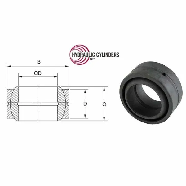 Spherical bearing component with dimensions diagram (self-aligning, unsealed)