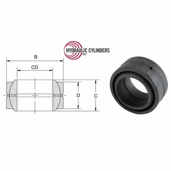 Spherical bearing component with dimensions diagram (self-aligning, unsealed)
