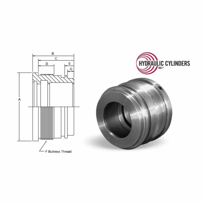 2070500250 Internally Threaded Head (Wide), 5.000" Bore, 2.500" Rod