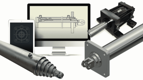 Hydraulic cylinders designs and cad drawings on computer