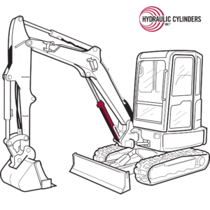 Sketch of an excavator highlighting the boom cylinder