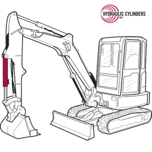 Sketch of an excavator highlighting the bucket cylinder