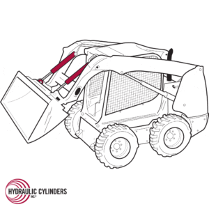 sketch of a skid steer bobcat highlighting the lift cylinder