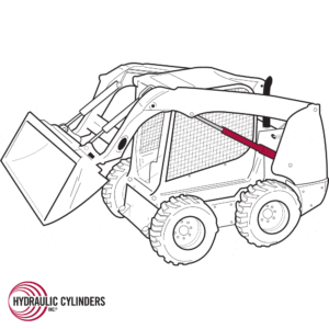 sketch of a skid steer bobcat highlighting the lift cylinder