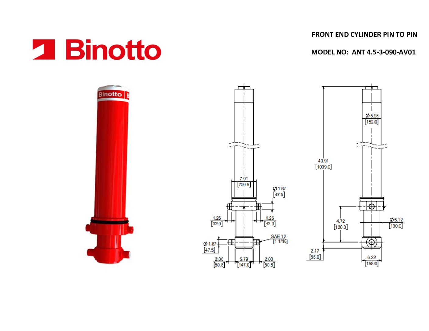 B3C 4.5-3-090-AV01 Binotto SAT Telescopic Cylinder