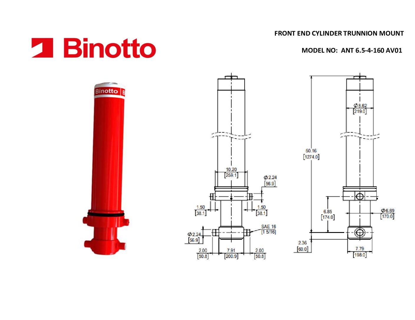 B3C 6.5-4-160-AV01 Binotto SAT Telescopic Cylinder