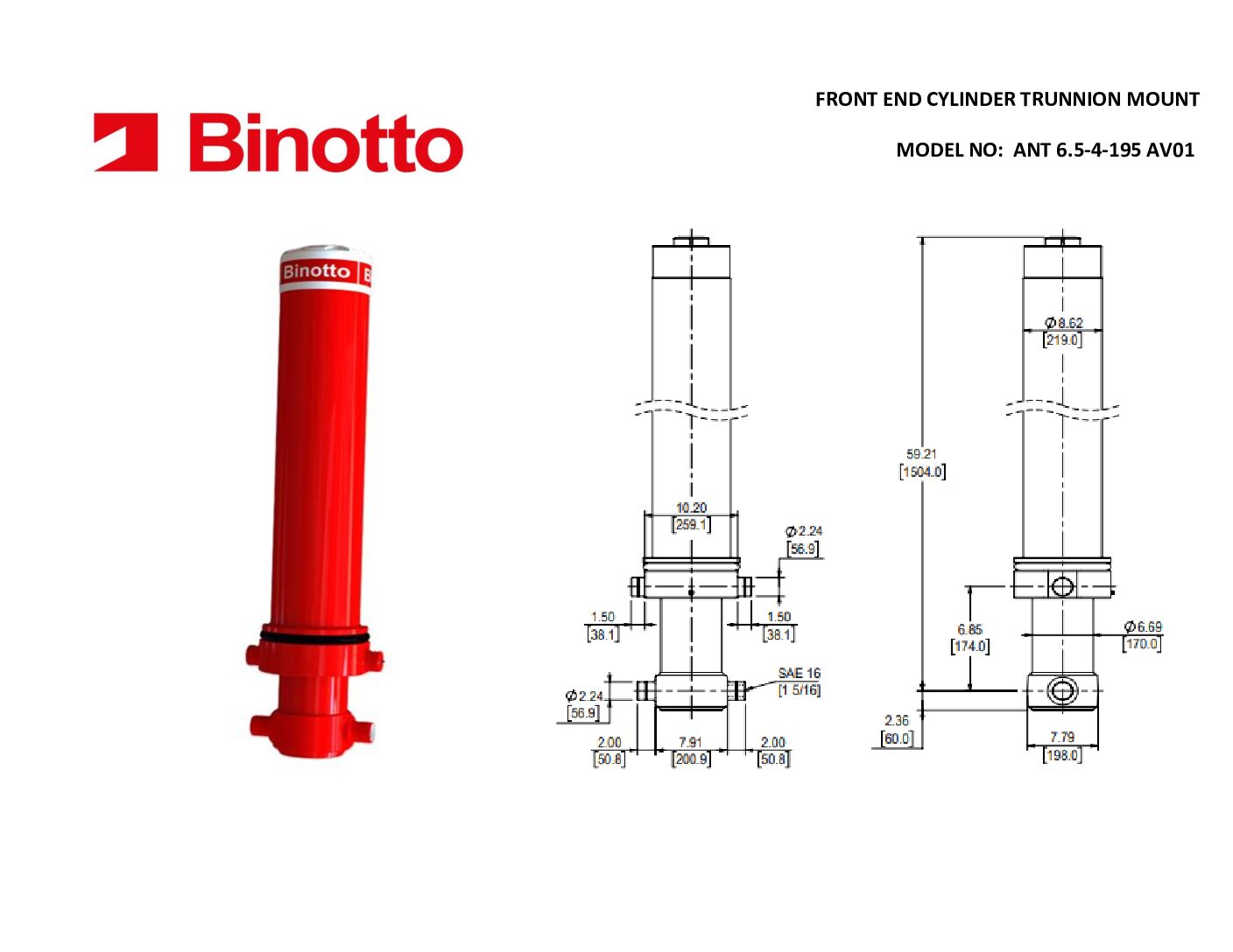 B3C 6.5-4-195-AV01 Binotto SAT Telescopic Cylinder