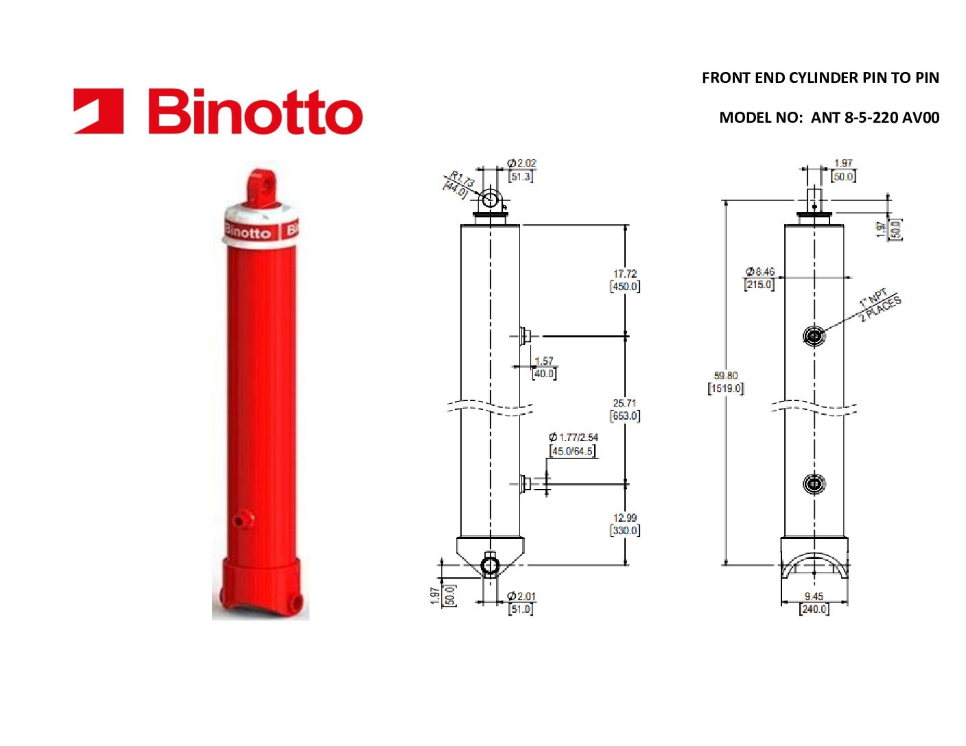 B3C 8-5-220-AV00 Binotto SAT Telescopic Cylinder
